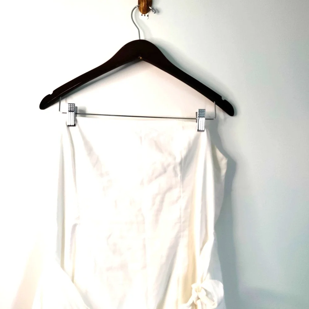 Strapless LINEN‎ Faux Wrap Side Tie Ivory Sexy Party Resort Wedding Y2K Dress 12